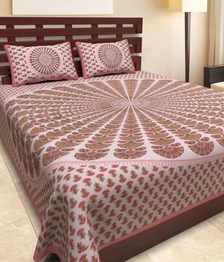     			UniqChoice Jaipuri & Sanaganeri Floral King Size Double Bed Sheet With 2 Pillow Cover