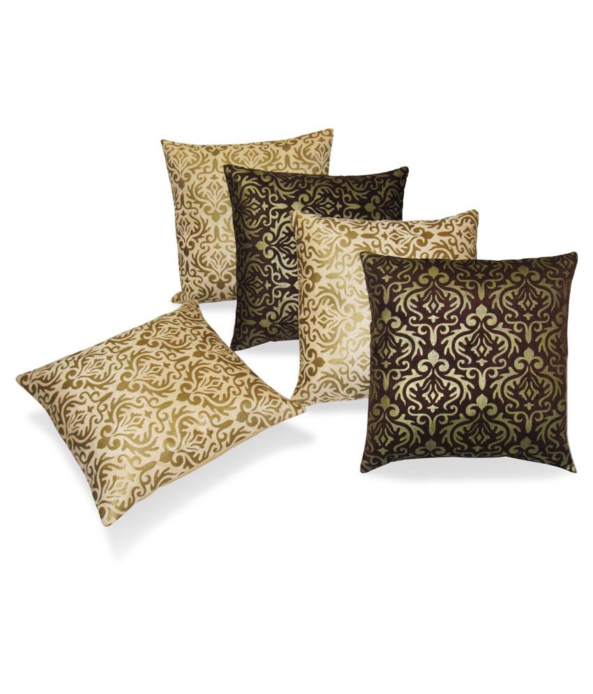     			Zikrak Exim Set of 5 Polyester Cushion Covers 40X40 cm (16X16)
