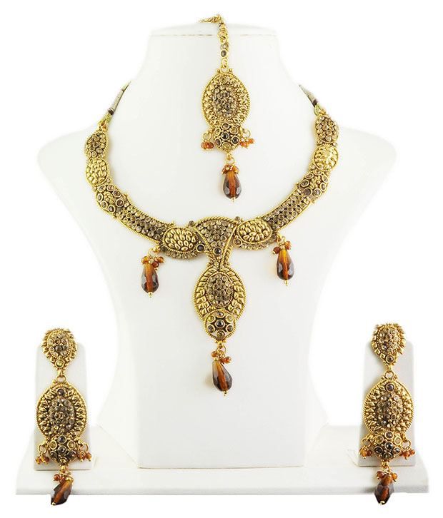 Kalyani Covering Gold Brass CZ Necklace Set: Buy Kalyani Covering Gold ...
