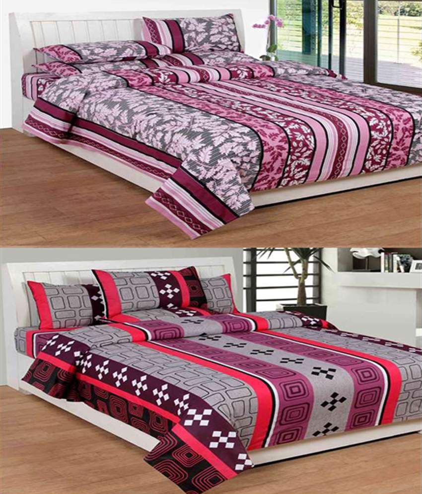 Slick Multicolour Cotton Double 2 Bed Sheet With 4 Pillow Cover Buy