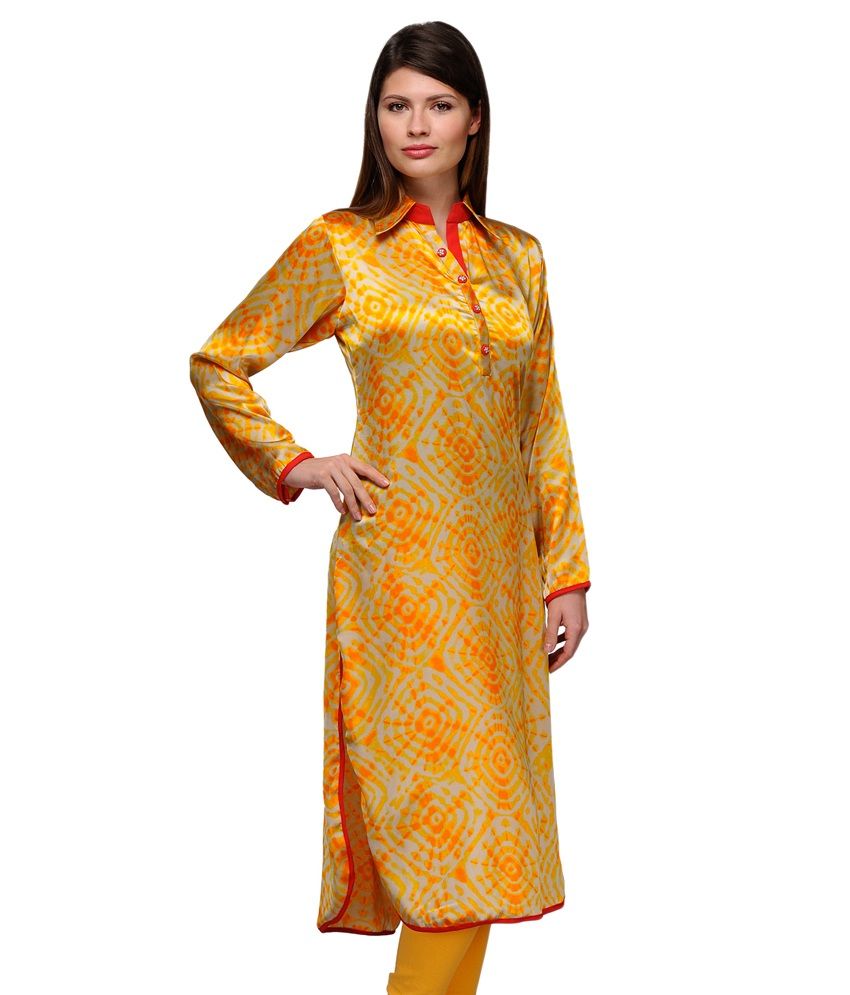 Inborn Yellow Satin Kurti - Buy Inborn Yellow Satin Kurti Online at ...