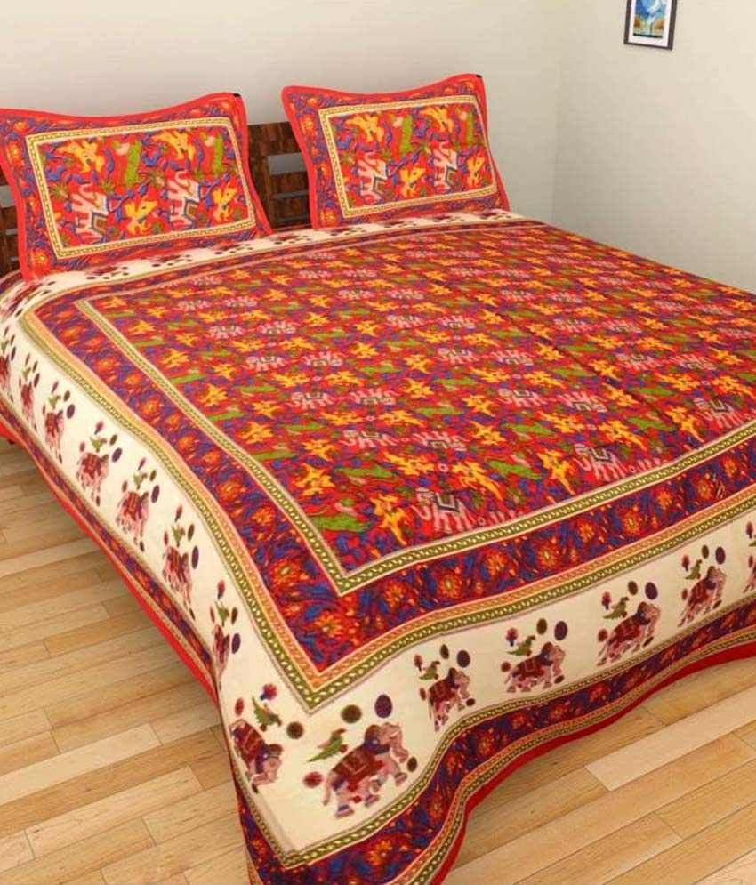     			Uniqchoice Multicolour Traditional Cotton Double Bedsheet With 2 Pillow Covers