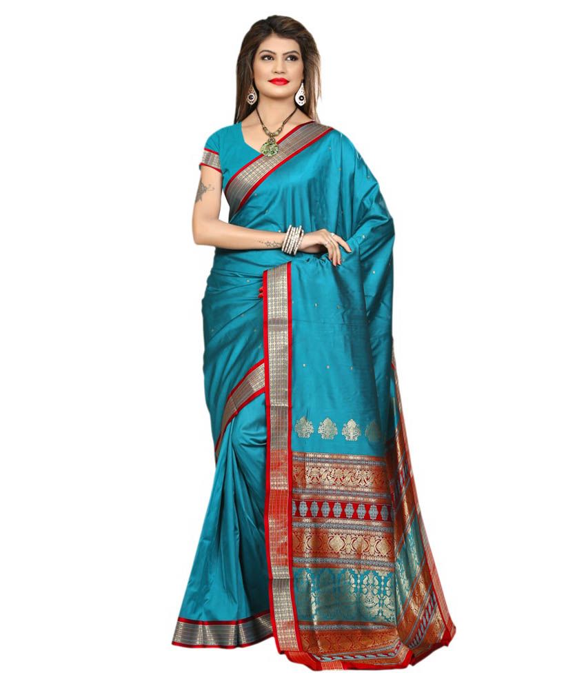     			Shobha Sarees Blue Banglore Silk Saree