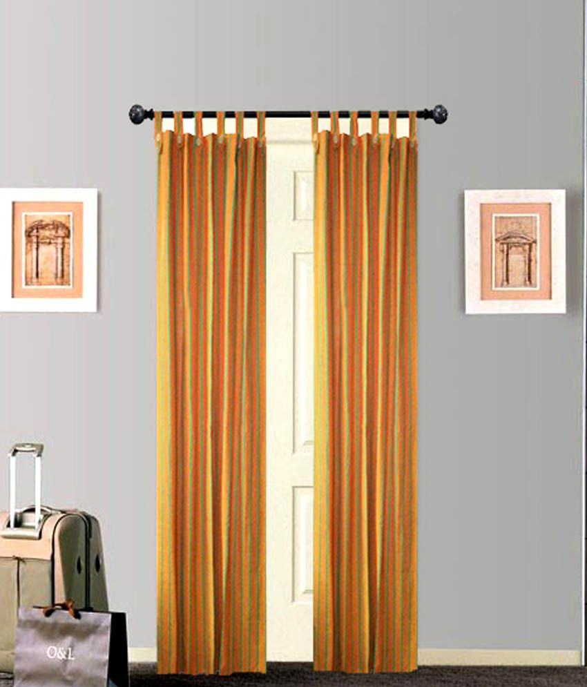     			Tidy Set of 2 Door Loop Curtains Stripes Yellow