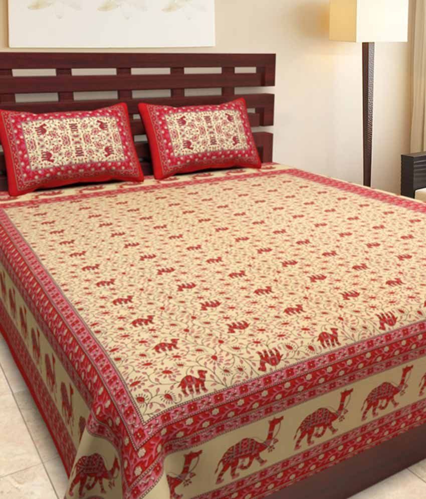     			UniqChoice Red Cotton Double Bed Sheet With 2 Pillow Cover