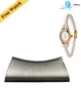 Oleva Silver Embellished Clutch With Free Women's Watch