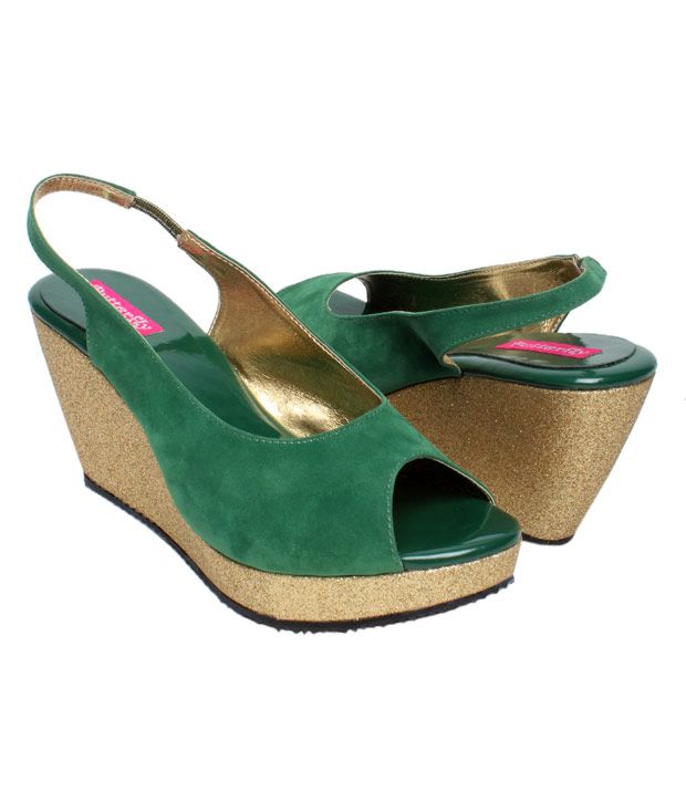 Butterfly Elegant Jade Green Wedge Heel Sandals Price in India- Buy