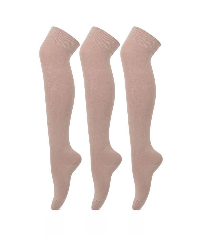     			Bonjour Beige Cotton Knee Socks For Girls - Pack of 3
