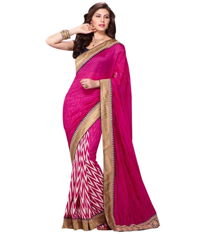 Srinivas Silk Kendra Pink Satin Stripe Saree - Buy Srinivas Silk Kendra ...