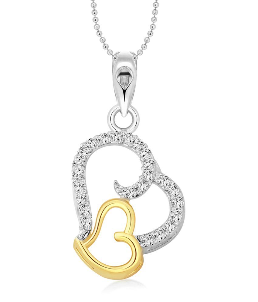     			Vighnaharta White Couple Heart (CZ) Silver and Rhodium Plated Pendant