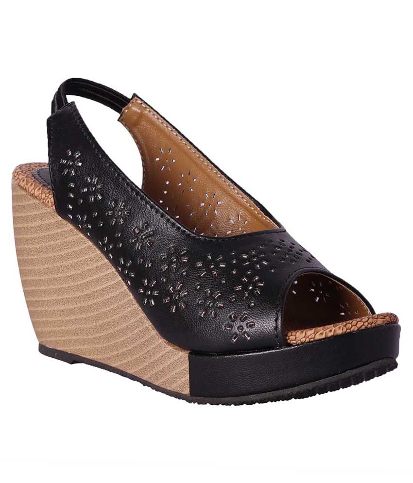 wide fit black wedge heels