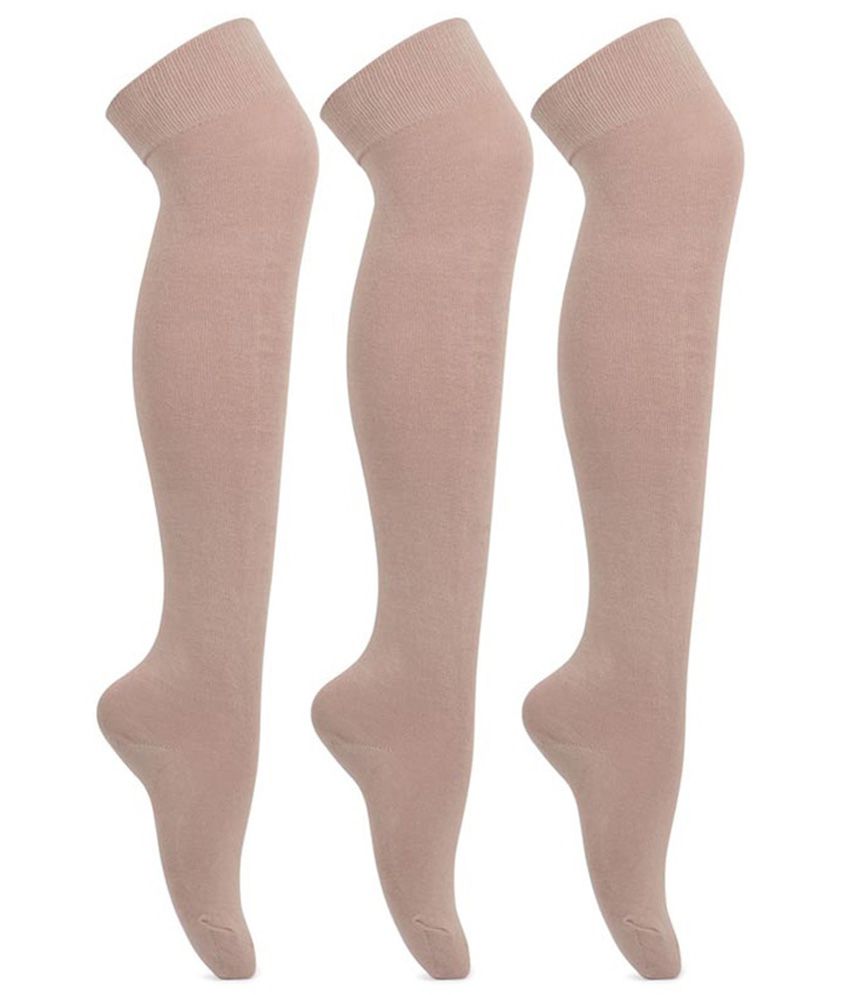     			Bonjour Beige Casual Stockings For Girls - Pack Of 3 Pairs