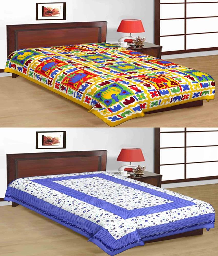     			UniqChoice 100% Cotton Jaipuri & Sanganeri Tradititional 2 Single Bed Sheet Combo