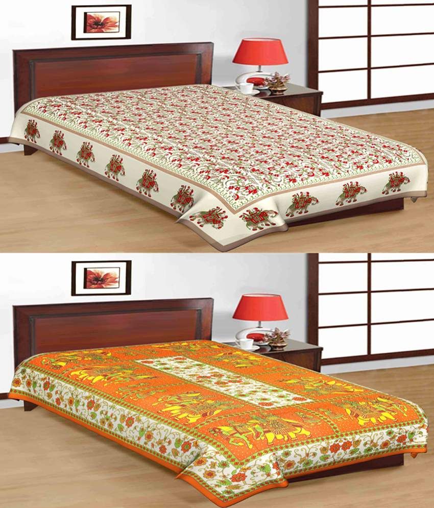     			UniqChoice 100% Cotton Jaipuri & Sanganeri Tradititional 2 Single Bed Sheet Combo