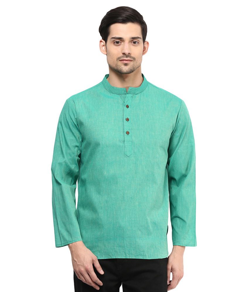     			Vivid India Green Festivewear Cotton Short Kurta