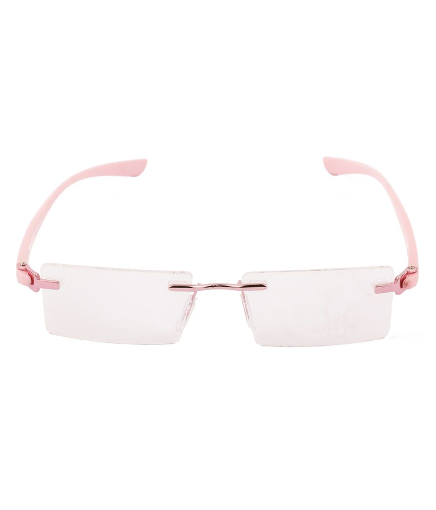 pink rimless rectangle sunglasses
