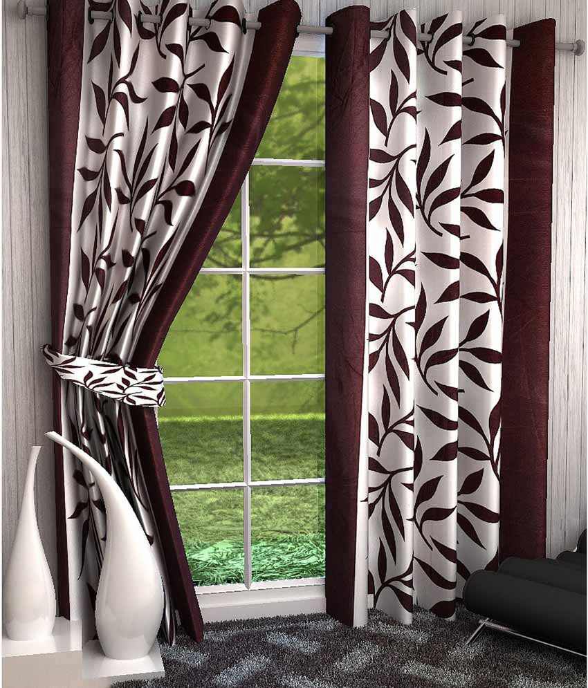     			Tanishka Fabs Natural Semi-Transparent Eyelet Door Curtain 7 ft Pack of 2 -Brown