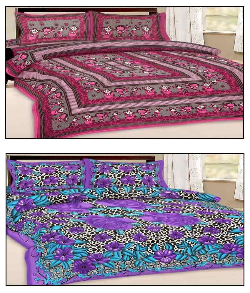 Shopping Rajasthan Double Cotton Pink Printed Bed Sheet Buy1 Get1 Buy