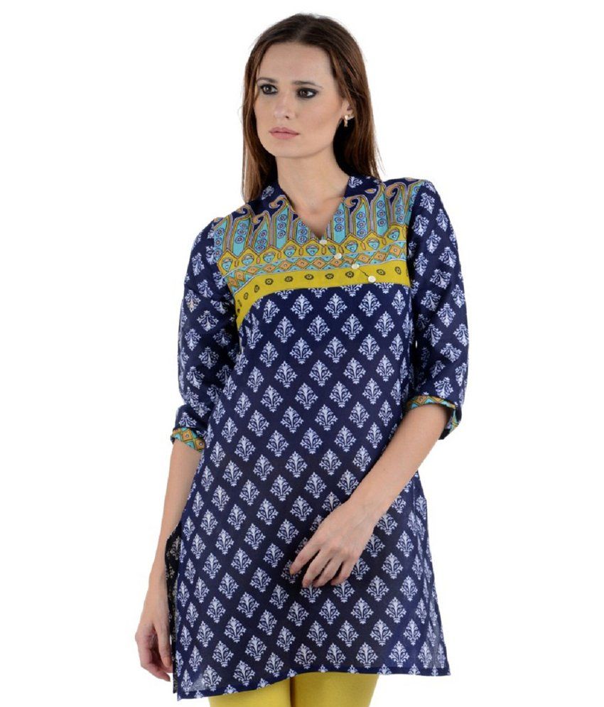 Suhema Blue Art Crepe Kurti - Buy Suhema Blue Art Crepe Kurti Online at ...