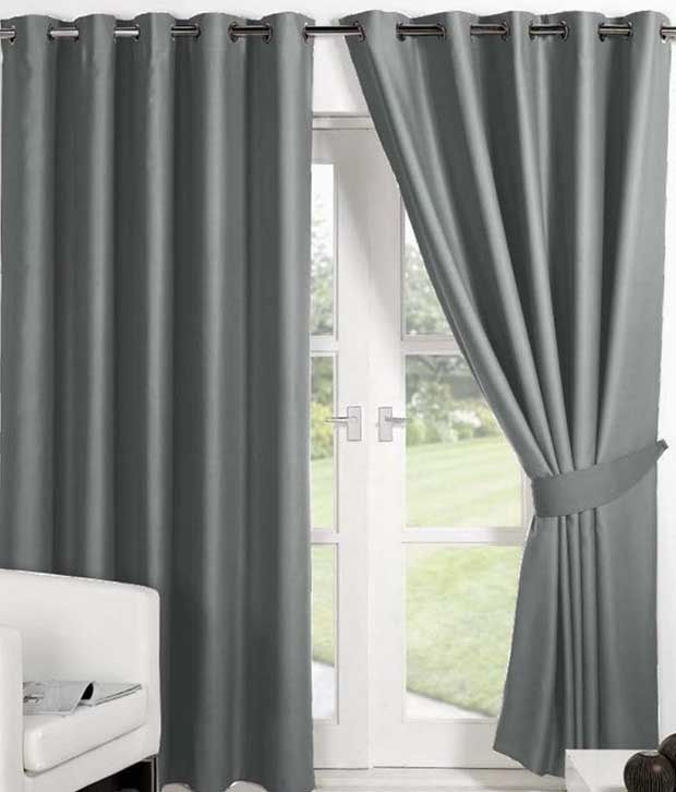     			Tanishka Fabs Solid Semi-Transparent Eyelet Curtain 7 ft ( Pack of 2 ) - Gray