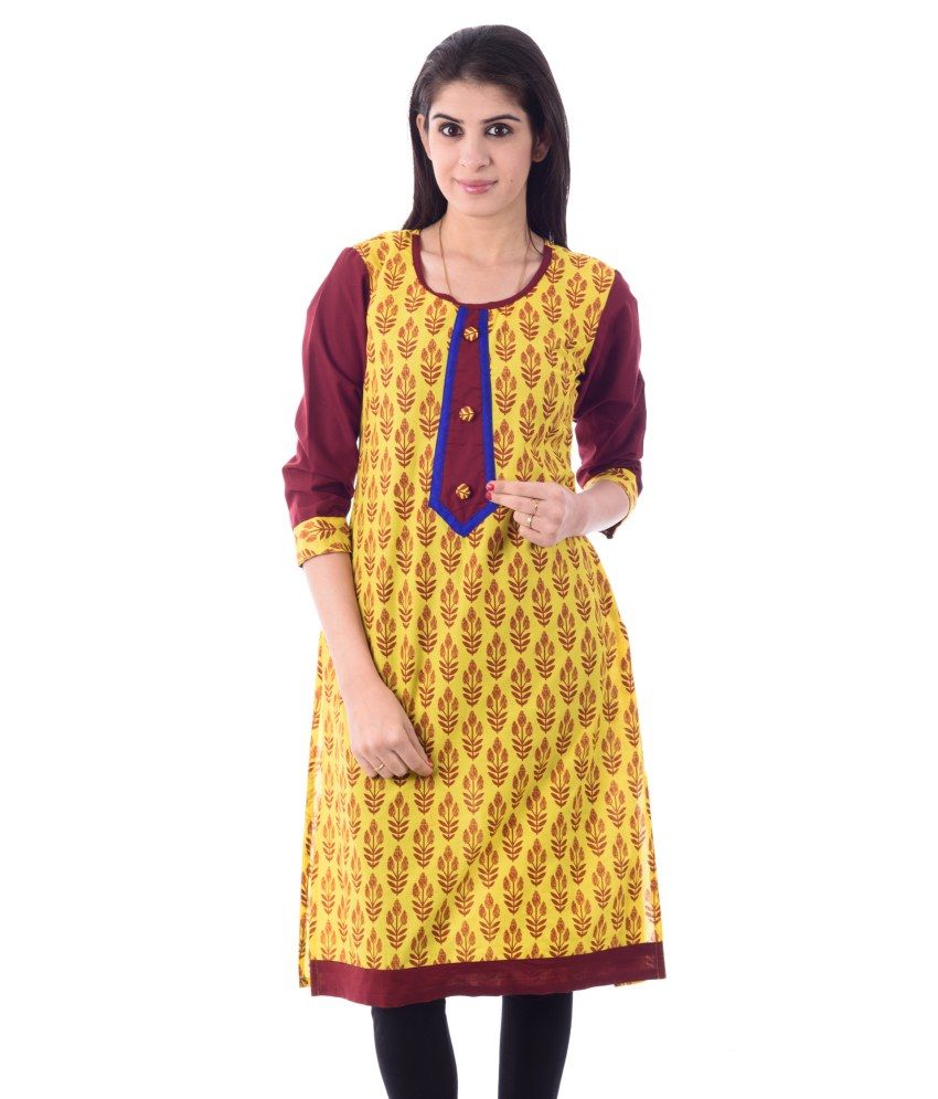 Qalamkari Yellow Cotton Kurti Buy Qalamkari Yellow Cotton Kurti