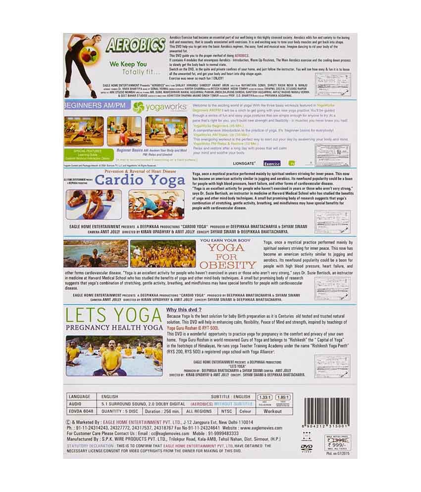 aerobics yoga works pack of 5 dvds aerobics beginners am pm yoga works price
