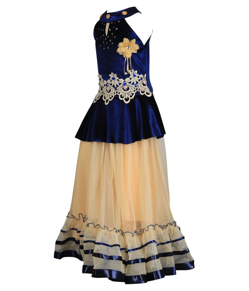 beige and blue lehenga