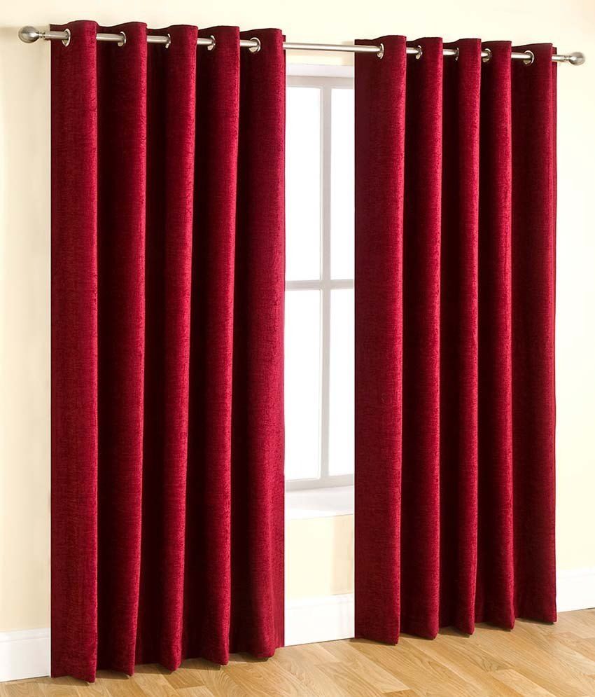     			Tanishka Fabs Solid Semi-Transparent Eyelet Curtain 5 ft ( Pack of 4 ) - Red