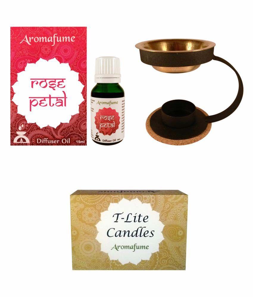 Aromafume Rose Petal Diffuser Oil (15Ml) 12 T Lite Candles And Brass