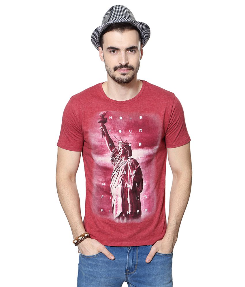 SF Jeans by Pantaloons Red Round Neck T Shirt - Buy SF Jeans by ...