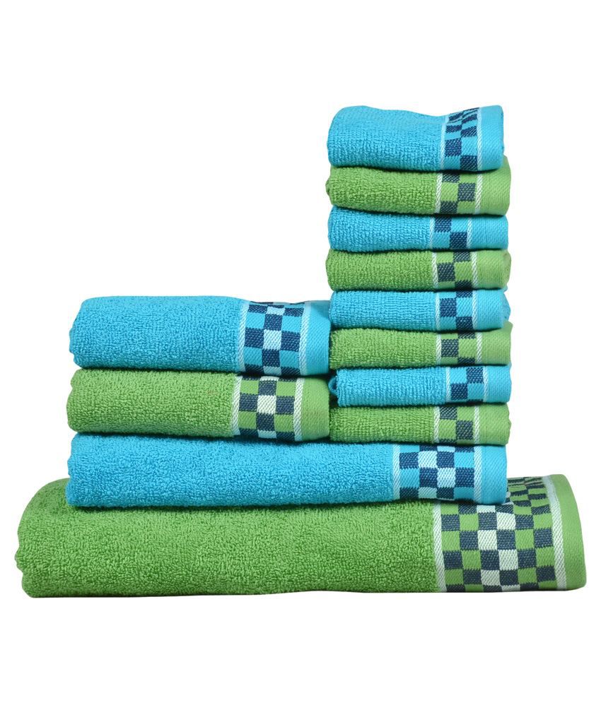     			Vintana Set of 12 Cotton Towels - Blue & Green