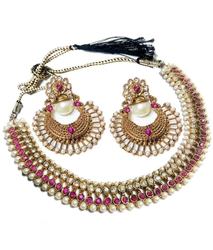 Glittering World Multicolour Stone Necklace Earrings Set - Buy 