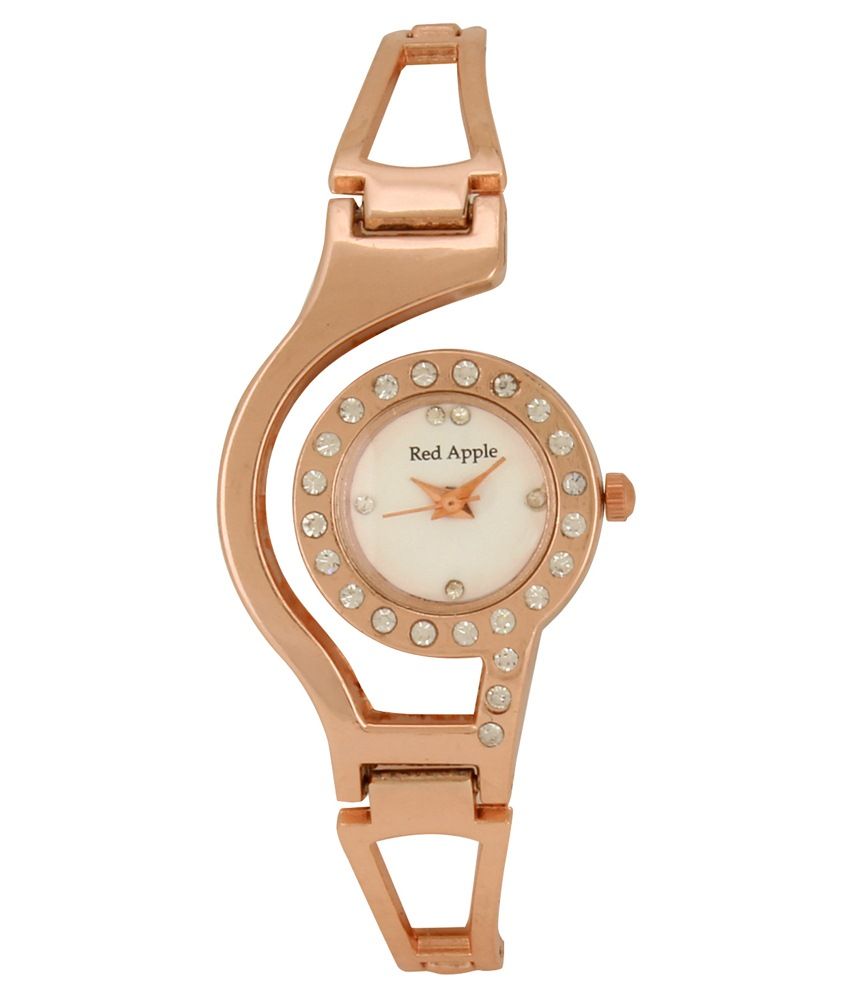 Red Apple Golden Metal Wrist Watch Price in India Buy Red Apple Golden