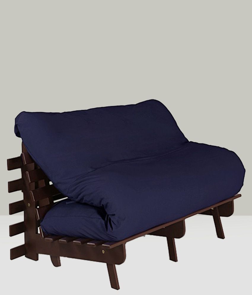 Solid Wood Double Futon With Mattress in Blue - Buy Solid ...