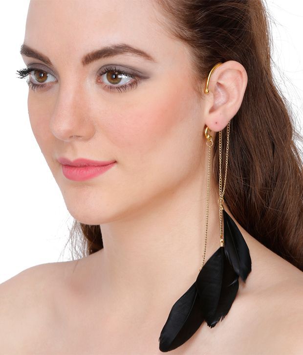 Fayon Weekend Casual Golden Tassel With Black Feather Earcuff - Buy ...