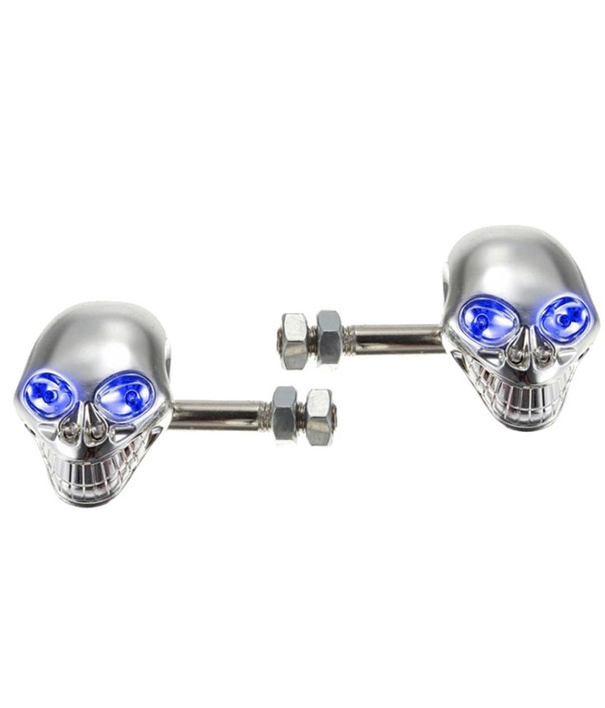 Accessoreez Blue Led Chrome Skull Bike Indicators For Yamaha Fascino