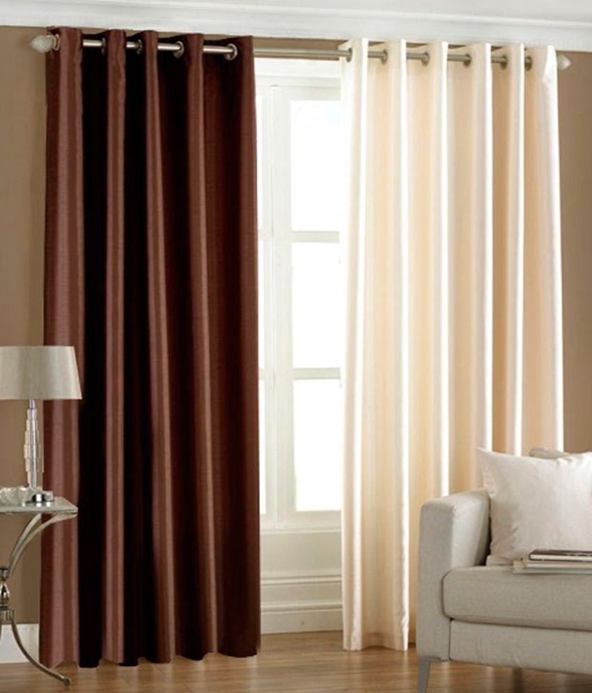     			Panipat Textile Hub Solid Semi-Transparent Eyelet Door Curtain 7 ft Pack of 2 -Brown