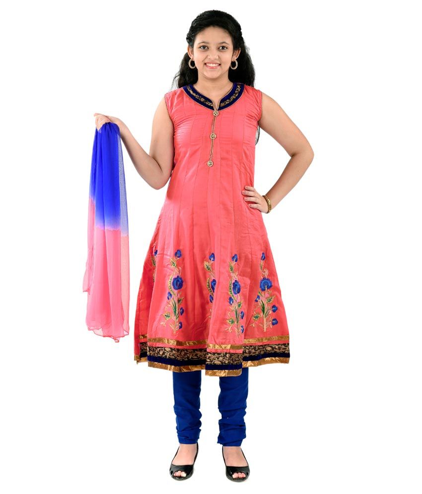 Saarah Red Sleeveless Cotton Salwar Suit For Girls - Buy Saarah Red ...