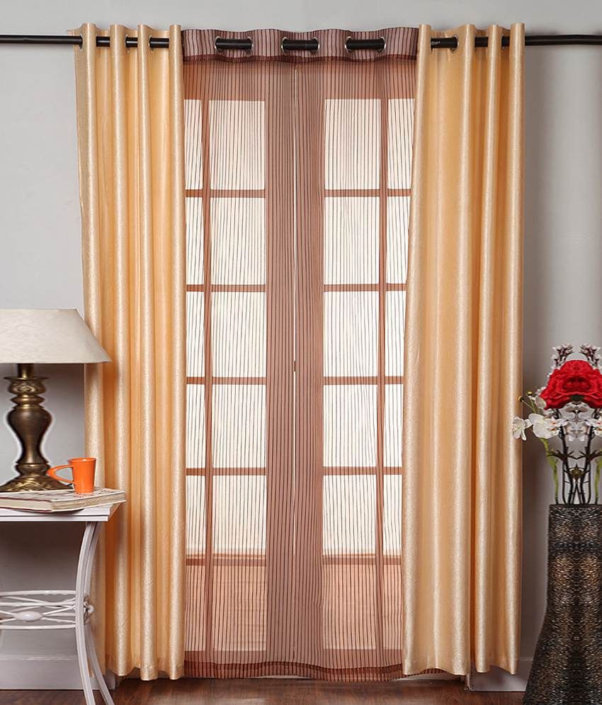     			Homefab India Plain Semi-Transparent Eyelet Door Curtain 7ft (Pack of 3) - Multicolor