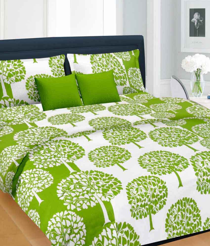 green and white satin bedding set