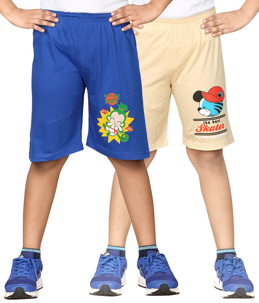     			Dongli Beige & Blue Shorts For Boys Set Of 2