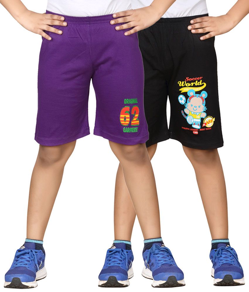     			Dongli Black & Purple Shorts For Boys Set Of 2