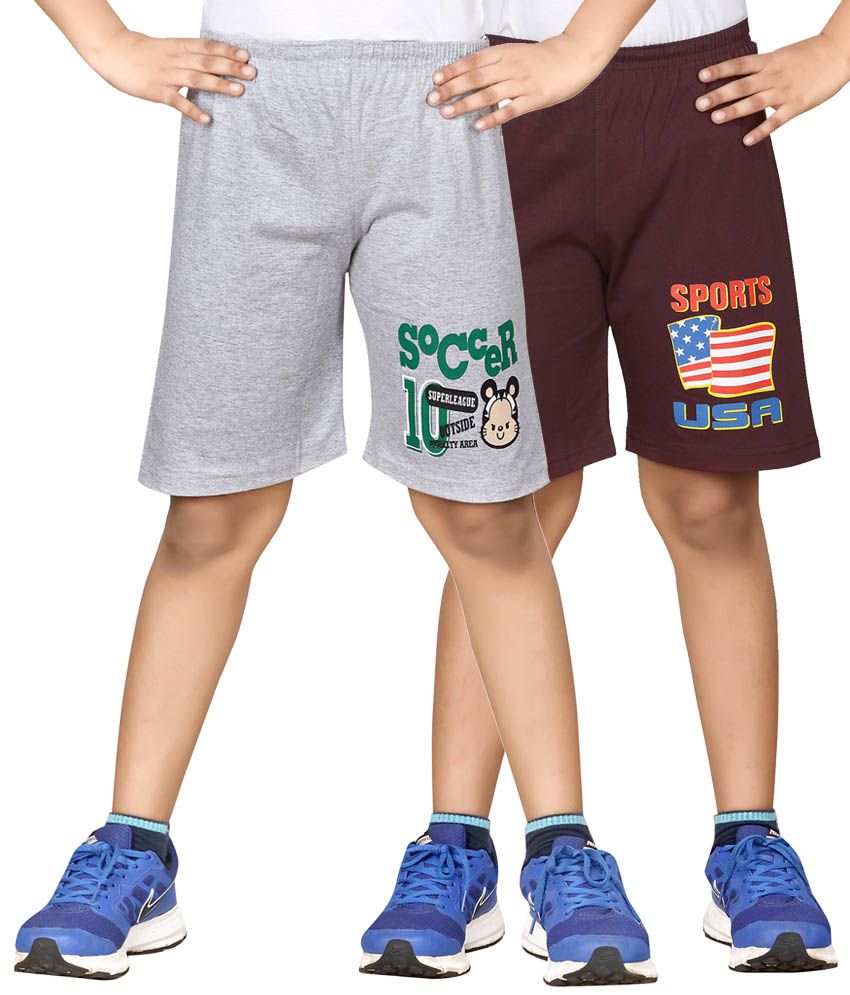     			Dongli Brown & Gray Shorts For Boys Set Of 2