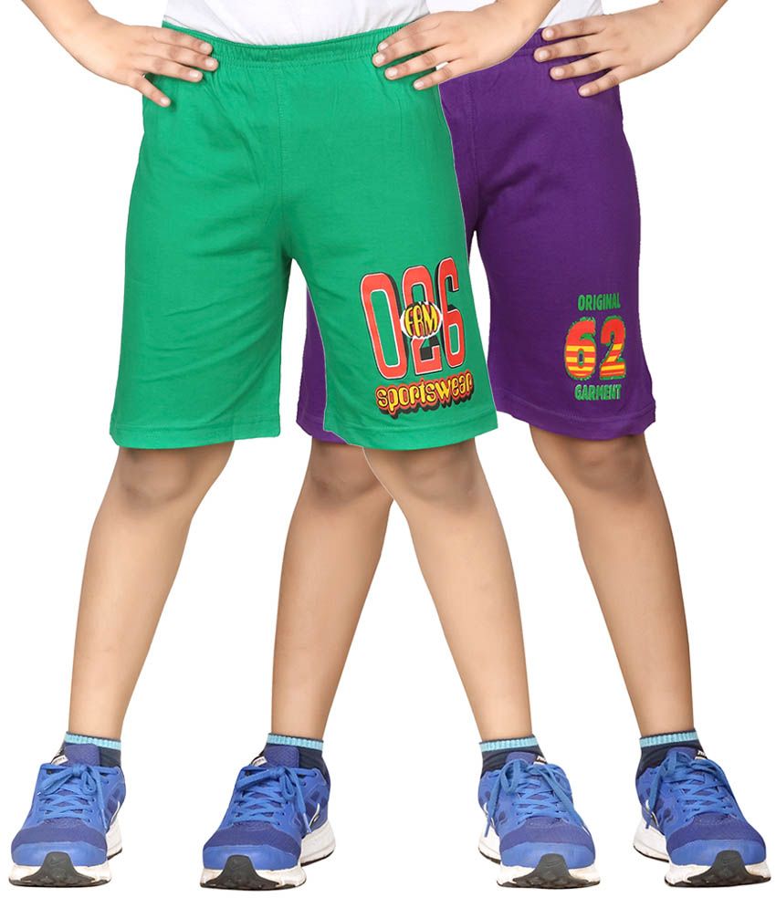     			Dongli Green & Purple Shorts For Boys Set Of 2