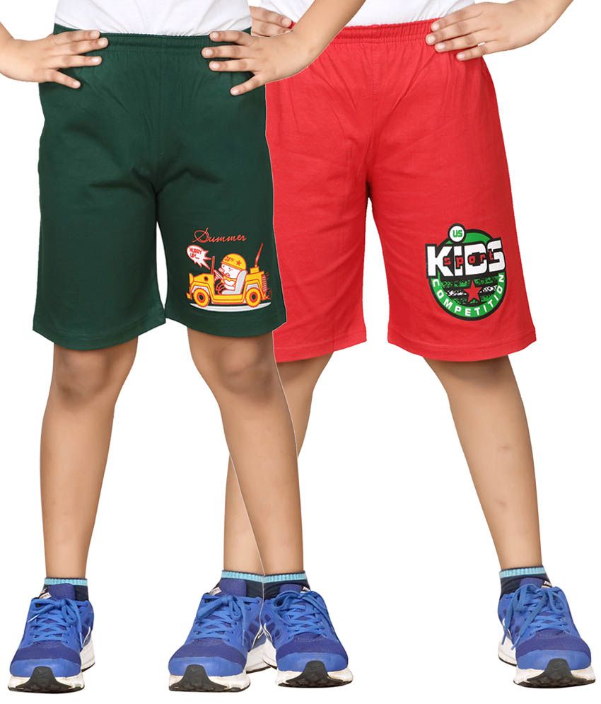     			Dongli Green & Red Shorts For Boys Set Of 2