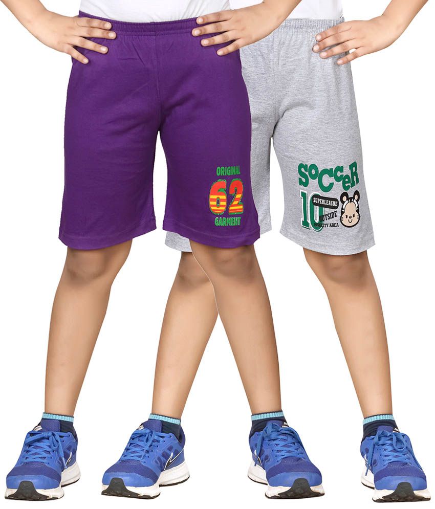     			Dongli Purple & Gray Shorts For Boys Set Of 2