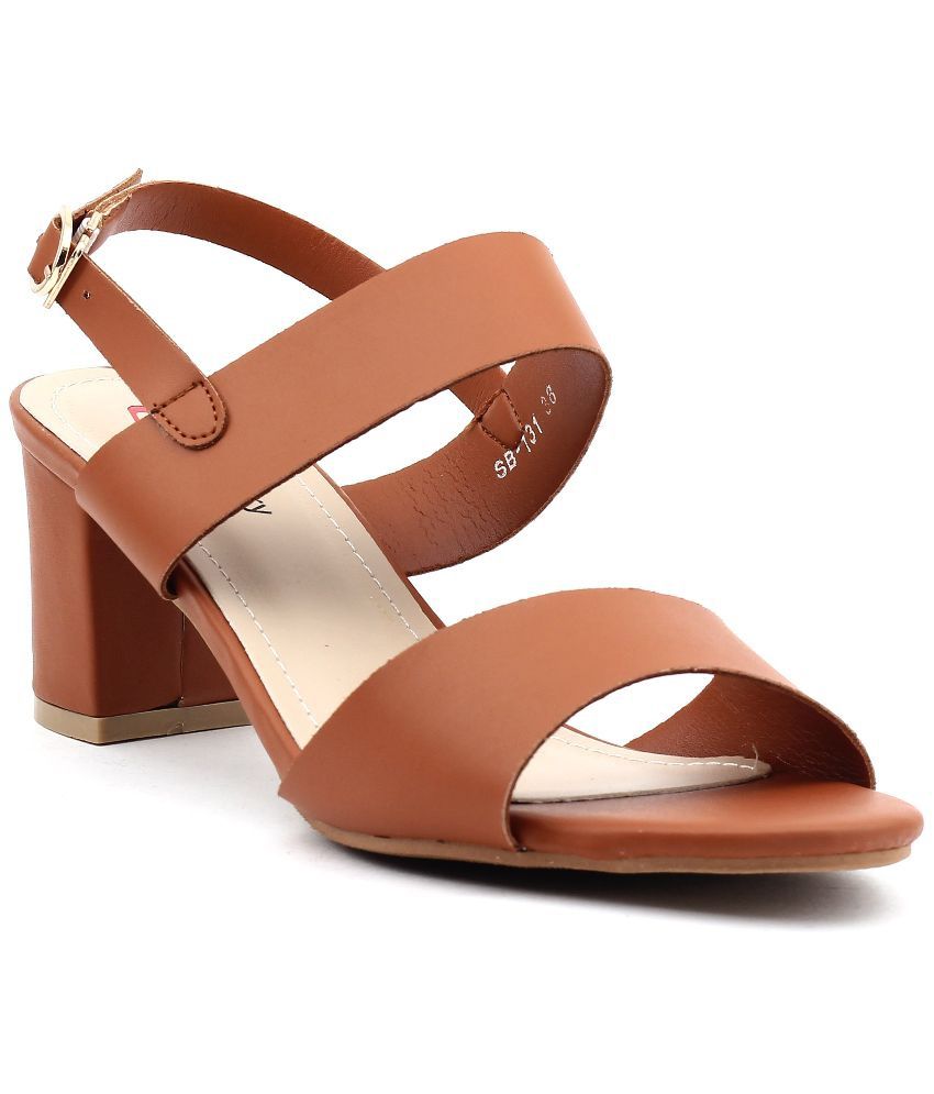 tan block heel pumps
