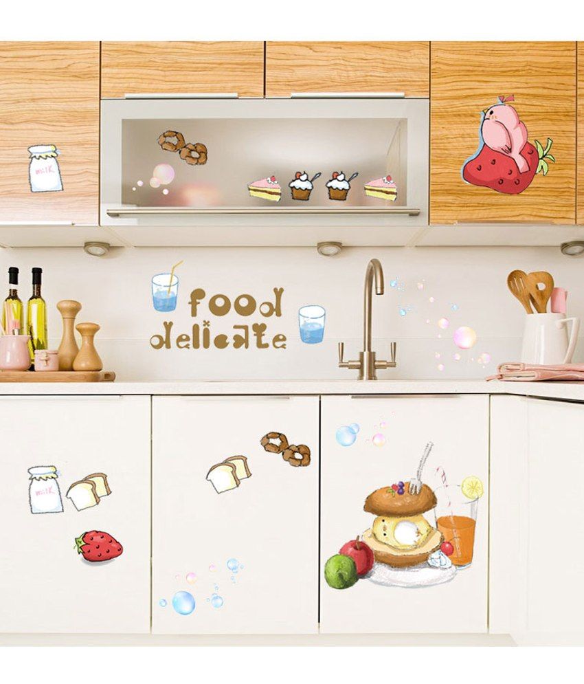 Stickerskart Pink And Brown Vinyl For Kitchen Cabinet Decor Fruits