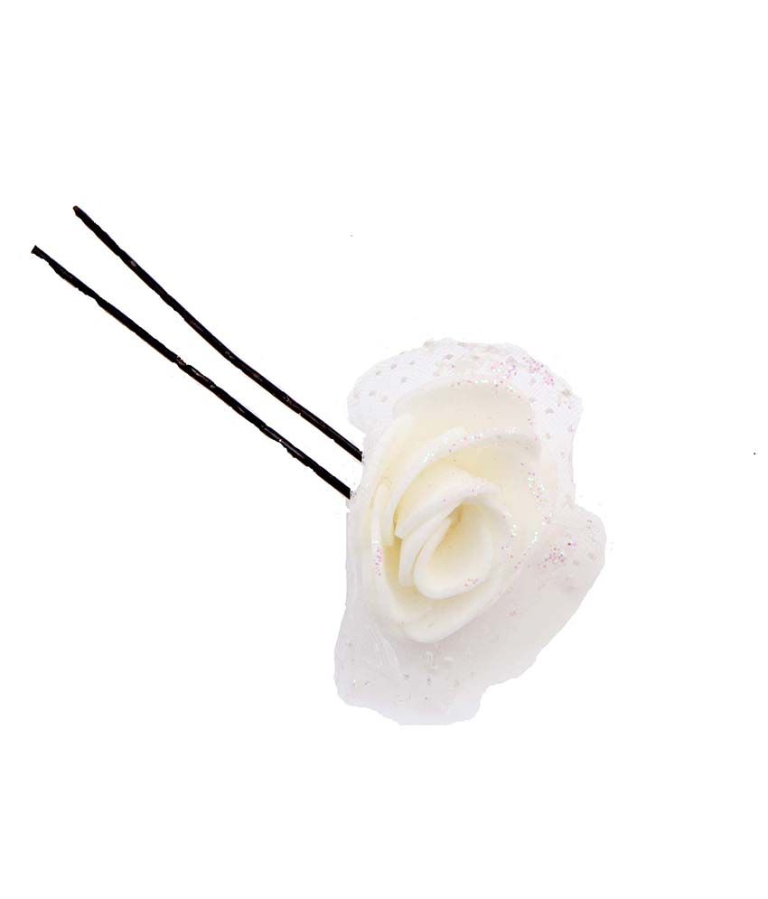 Sanjog Lovely White Flower Bun Pin U Shaped Hair Pin For Wedding
