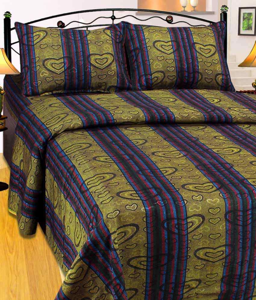 Furnishing Zone Multicolor Poly Cotton 2 Double Bedsheets With 4 Pillow